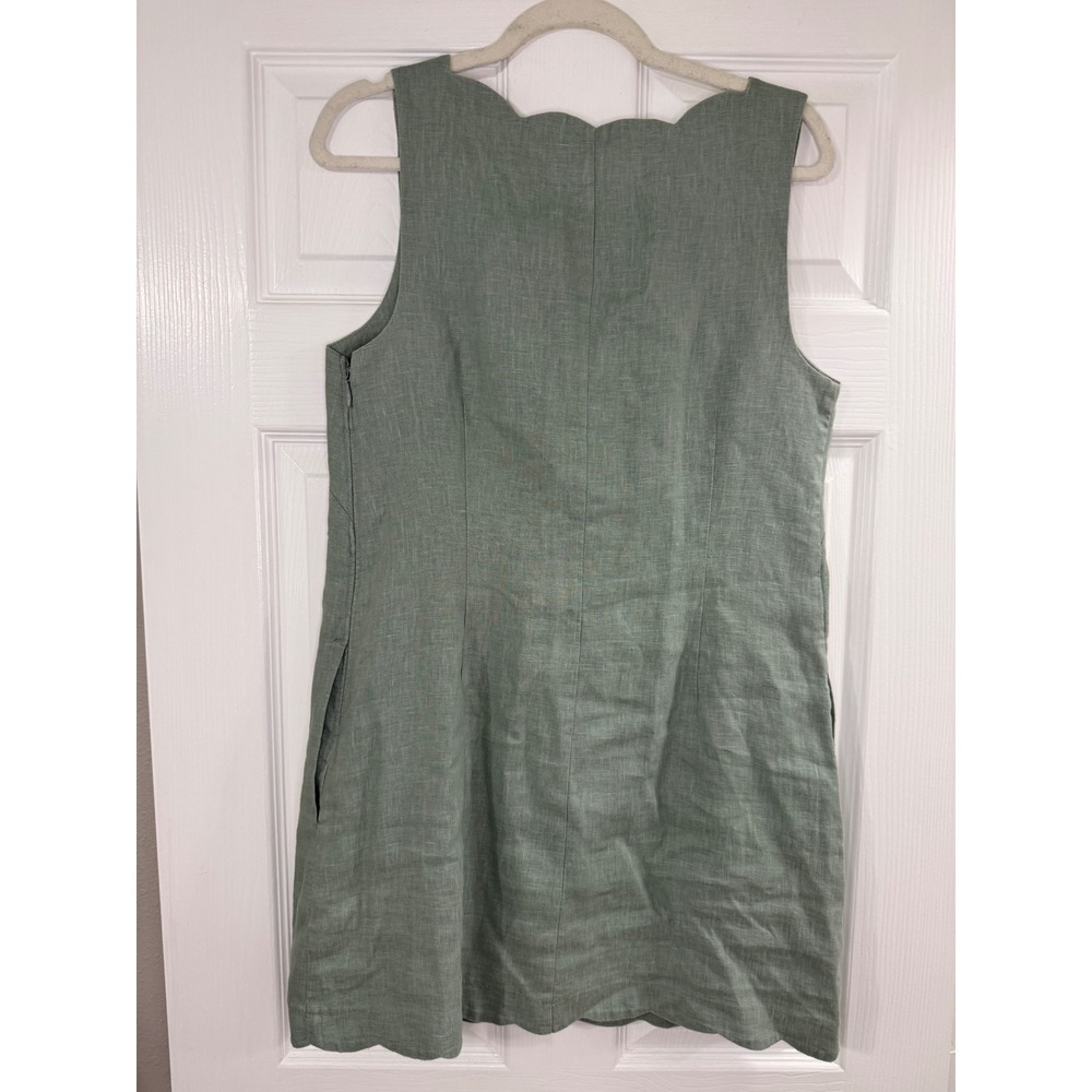 Abercrombie & Fitch Premium Linen Mini Dress Size Medium Green Scallop Hem - Picture 4 of 7